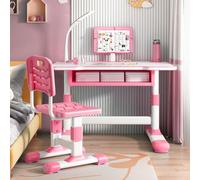 reukmuuc Chaise Bureau Enfant Réglable en Hauteur, Support de Lecture inclinable et tiroir Extra Large, Lampe LED pour l'apprentissage et Chaise Ajustable, pour Enfants de 3 à 8 Ans (Rose)