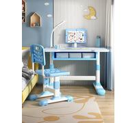 reukmuuc Chaise Bureau Enfant Réglable en Hauteur, Support de Lecture inclinable et tiroir Extra Large, Lampe LED pour l'apprentissage et Chaise Ajustable, pour Enfants de 3 à 8 Ans (Bleu)