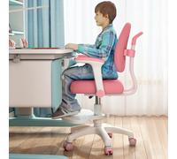 reukmuuc Chaise de bureau ergonomique réglable pour enfants avec double dossier et accoudoirs, coussin en éponge confortable, roues à roulement lisse, hauteur réglable pour enfants de 3 à 18 ans, rose