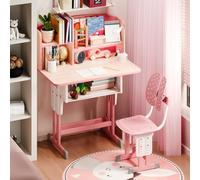 reukmuuc Ensemble bureau et chaise pour enfants âgés de 7 à 12 ans, bureau d'étude ergonomique avec tiroir de rangement et crochets pour sac à dos, espace d'écriture spacieux et large, bois MDF avec
