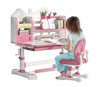 reukmuuc Ensemble bureau et chaise pour enfants de 3 à 18 ans, table d'étude réglable en hauteur avec bureau inclinable et étagère, bureau artistique pour enfants avec tiroir de rangement pour chambre