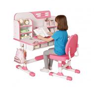 reukmuuc Ensemble de chaises de bureau ergonomiques à hauteur réglable, avec tiroir, cadre en acier, pieds antidérapants, bureau élargi et support dorsal réglable pour enfants de 3 à 12 ans, rose