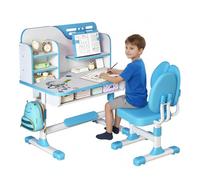 reukmuuc Ensemble de chaises de bureau ergonomiques à hauteur réglable, avec tiroir, cadre en acier, pieds antidérapants, bureau élargi et support dorsal réglable pour enfants de 3 à 12 ans, bleu