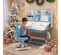 reukmuuc Ensemble de chaises de bureau pour enfants de 3 à 18 cm de large, chaise à coussin avec support dorsal et correcteur d'assise, table pour enfants de 3 à 18 cm, bleu, 116,8 x 109,2 cm