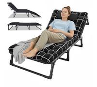 reukmuuc Lit de Camping Pliable 4 Positions, Fauteuil-lit Pliable pour détente & extérieur, avec Matelas et Oreiller Amovible, Structure Acier 200 kg, terrasse, Jardin, Camping 75cm