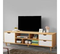 reukmuuc Meuble TV moderne pour écrans plats, console de divertissement de salon avec étagères ouvertes et 3 armoires, capacité de charge de 99,8 kg, largeur de 140 cm, plaque résistante à l'eau