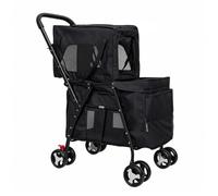 reukmuuc Poussette à double étage pour plusieurs animaux de compagnie, chariot de transport pour 1 à 2 chiens de taille moyenne, poussette pliable avec roues rotatives à 360°, idéale pour les voyages