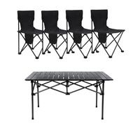reukmuuc Table Camping Pliante avec 4 Chaises, Ensemble Table Repas Extérieure avec Chaises Pliantes 100kg et Tables 75kg, Tissu Imperméable, Mobilier Pique-Nique Jardin Terrasse BBQ (Black)