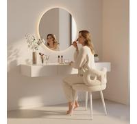 reukmuuc Tabouret de coiffeuse, dossier élégant avec nœud, siège rembourré en fausse laine douce, pieds antidérapants en acier au carbone, charge maximale de 150 kg, chaise de coiffeuse moderne pour