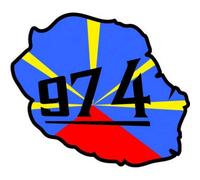 Réunion ile carte drapeau 974 autocollant adhésif sticker logo 12 - Taille : 4 cm