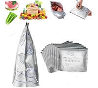 Reusable Aluminum Foil Sealable Bags , Resealable Vacuum Zipper with Label for Organized Food Storage ,Meat Preservation , Featuring Stand-Up Bottom . (10pcs,Large)