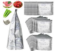 Reusable Aluminum Foil Sealable Storage Bags, Resealable Vacuum Zipper Pouches for Food, Stand Up Foil Sealable Bags with Label and Zip Lock for Vegetable Fruit Meat Snacks (30pcs,M(23 * 17cm))