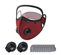 Reusable Carbon Filter Dust Mask, with 10 Filters, 2 Breathing Valve, face protection mask with Adjustable Goggles, for Riding, Cycling, Outdoor Work Travel (Wine red)