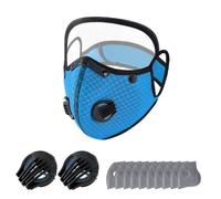 Reusable Carbon Filter Dust Mask, with 10 Filters, 2 Breathing Valve, face protection mask with Adjustable Goggles, for Riding, Cycling, Outdoor Work Travel (Light blue)