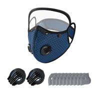 Reusable Carbon Filter Dust Mask, with 10 Filters, 2 Breathing Valve, face protection mask with Adjustable Goggles, for Riding, Cycling, Outdoor Work Travel (Navy blue)