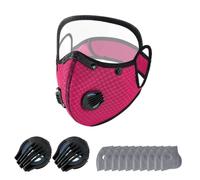 Reusable Carbon Filter Dust Mask, with 10 Filters, 2 Breathing Valve, face protection mask with Adjustable Goggles, for Riding, Cycling, Outdoor Work Travel (Rose-pink)