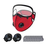 Reusable Carbon Filter Dust Mask, with 10 Filters, 2 Breathing Valve, face protection mask with Adjustable Goggles, for Riding, Cycling, Outdoor Work Travel (Bright red)