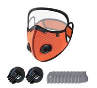 Reusable Carbon Filter Dust Mask, with 10 Filters, 2 Breathing Valve, face protection mask with Adjustable Goggles, for Riding, Cycling, Outdoor Work Travel (Orange)