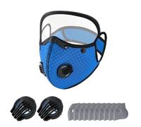 Reusable Carbon Filter Dust Mask, with 10 Filters, 2 Breathing Valve, face protection mask with Adjustable Goggles, for Riding, Cycling, Outdoor Work Travel (Dark blue)