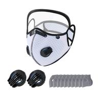 Reusable Carbon Filter Dust Mask, with 10 Filters, 2 Breathing Valve, face protection mask with Adjustable Goggles, for Riding, Cycling, Outdoor Work Travel (White)