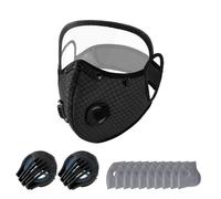 Reusable Carbon Filter Dust Mask, with 10 Filters, 2 Breathing Valve, face protection mask with Adjustable Goggles, for Riding, Cycling, Outdoor Work Travel (Black)