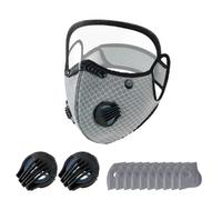 Reusable Carbon Filter Dust Mask, with 10 Filters, 2 Breathing Valve, face protection mask with Adjustable Goggles, for Riding, Cycling, Outdoor Work Travel (Gray)