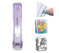 Reusable Creative Stapler Agrafeuse sans agrafes avec 100 agrafes réutilisables, ensemble pratique et polyvalent, pour le bureau et la maison, respectueux de l'environnement, violet