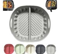 Reusable Divided Air Fryer Silicone Liner for Baking and Meal Prep，Gray,L | Dual Compartment,Nonstick Food-Grade Silicone,Reusable Basket Insert with Raised Ridges for Airflow and Grease Drainage