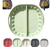 Reusable Divided Air Fryer Silicone Liner for Baking and Meal Prep，Green,L | Dual Compartment,Nonstick Food-Grade Silicone,Reusable Basket Insert with Raised Ridges for Airflow and Grease Drainage
