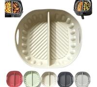 Reusable Divided Air Fryer Silicone Liner for Baking and Meal Prep，White,S | Dual Compartment,Nonstick Food-Grade Silicone,Reusable Basket Insert with Raised Ridges for Airflow and Grease Drainage
