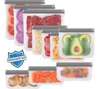 Reusable Freezer Bags,Refrigerator Freezer Bags,Bpa Free Food Bag For Marinades And Travel-3 Gallon,4 Sandwiches,3 Snacks Grey (Pack Of 10)