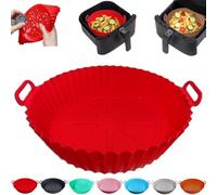 Reusable Heat-Resistant Baking Tray, Emboadlie Essential Kitchen Tool Red Silicone Cake Oven Liner for Air Fryer, Food Grade Silicone, Easy to Clean, 8 Inches Baking Mats (Red)