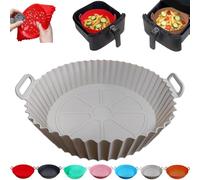 Reusable Heat-Resistant Baking Tray, Emboadlie Essential Kitchen Tool Red Silicone Cake Oven Liner for Air Fryer, Food Grade Silicone, Easy to Clean, 8 Inches Baking Mats (Grey)