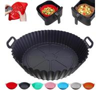 Reusable Heat-Resistant Baking Tray, Emboadlie Essential Kitchen Tool Red Silicone Cake Oven Liner for Air Fryer, Food Grade Silicone, Easy to Clean, 8 Inches Baking Mats (Black)