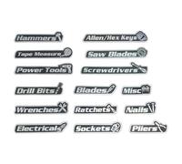 Reusable Magnetic Toolbox Labels - 15 Piece Organizing Tags | Garage Cabinet Drawer Cart System with Clear Features, Workshop Warehouse Toolbox Accessory for Storage Management