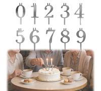 Reusable Number Birthday Candle Holder Set,Digital Birthday Cake Candle Holder Set,0-9 Numbered Adjustable Candles Stand,Silver Cake Topper Decorations for Cakes,Party Cakes Accessories (1SET)