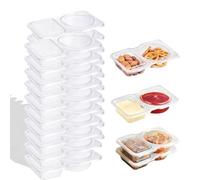Reusable on the go Snack Containers 20 Pièces, Contenants Plastique avec 2 Compartiments, Boîte à Condiments à Compartiments Double Compartment Condiment Container, pour Condiments, Salade, Voyage