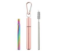 Reusable Straws with Case | Folding Drinking Straw Set | Cruise Ship Accessories, Stainless Steel Straws with Case Cleaning Brush and Carabiner for School, Picnic