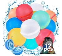 Reusable Water Bomb,12 x Self-Closing Water Bombs,Quick Fill Water Balloons,Reusable Water Balloons for Summer Outdoors,Water Park,Swimming Pool,Beach Party
