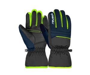 Reusch Alan Junior Gants de Ski Chauds, Coupe-Vent et Respirants - Gants d'hiver pour Enfants et Adolescents - avec Poignets élastiques - Noir/Bleu/Vert - 4,5