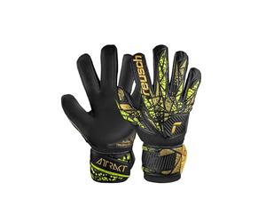 Reusch Attrakt Infinity Finger Support Junior Gants de Gardien de But pour Enfants, idéaux pour Gazon Artificiel, Taille 7, Noir/doré et Jaune