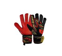 Reusch Attrakt Solid Grip Gants de gardien de but pour homme et femme Gants de football pour adultes adaptés à toutes les conditions météorologiques et surfaces de terrain de jeu, noir/doré/rouge, 8,5