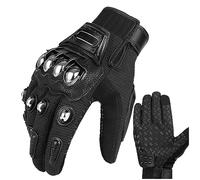 REUset Gants de Moto pour Homme Et Femme,Gants de Course pour Écran Tactile,Pas de Doigt/Doigt Complet Gants de Course pour Écran Tactile,Poing Americain Arme Defense Gants Moto,Noir1-L