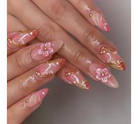 Réutilisable Floral Français Press-on Nails Forme d ’ amande ABS Pas nécessaire Salon Ombres Floral Amande Presse sur les ongles Matériaux ABS Faux Art Français