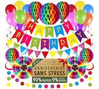 Réutilisable Multicolore Kit Anniversaire Ballons- Décoration en Papier, Banderole Joyeux Anniversaire, Guirlande Fanion, Déco Fête Adulte et Enfant, 32 pièces par Itsy Bitsy Party Co.