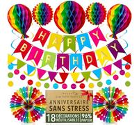 Réutilisable Multicolore Kit Décoration Anniversaire Fille et Femme - Banderole Joyeux Anniversaire, Guirlande Papier, Boules Nid d’Abeille 3D, 18 Pièces di Itsy Bitsy Party Co.