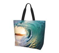 Reutilisable Sac À Main Coucher De Soleil Sur La Mer, Paysage Marin De Surf Sacs De Courses Fashion Sacs Fourre-Tout Toile Pour Vacances, Dames, Aux Voyages, 40X50X15Cm