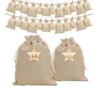 Reutilisable sac toile de jute Calendrier de l'Avent à Remplir | 24 DIY Sachet noël, 2 Taille（13*18cm&15*20）Des Cadeaux Adaptés à Toutes les Tailles avec Etiquettes en Bois、Pince et Cordon