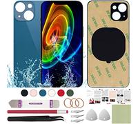 ReuWeu Coque arrière de rechange en verre compatible avec iPhone 13 Mini 5,4" + outils professionnels (bleu)