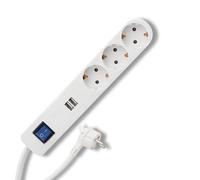 REV 0014348100 Multiprise avec Interrupteur, 3 Prises Blanc, Gris Contact de Protection, 1 pièce.